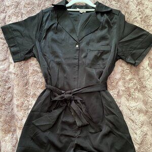 Black Satin Button Down Maternity Romper